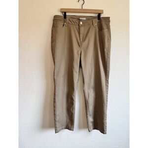 Catherines Women's Brown Sateen Stretch Pants Ankle Straight Leg 20W Petite